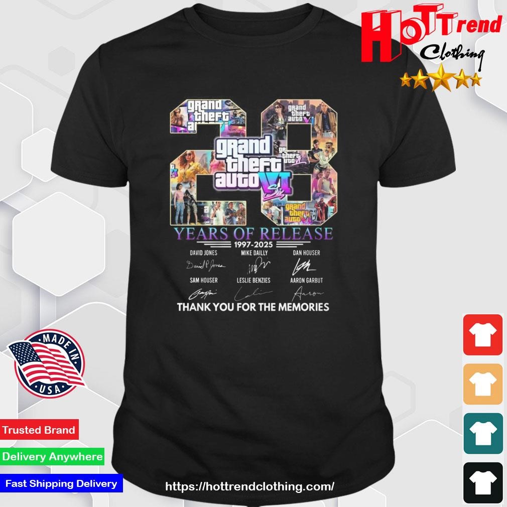 28 Years Of Release Grand Theft Auto Vi Thank For The Memories Signatures T-Shirt