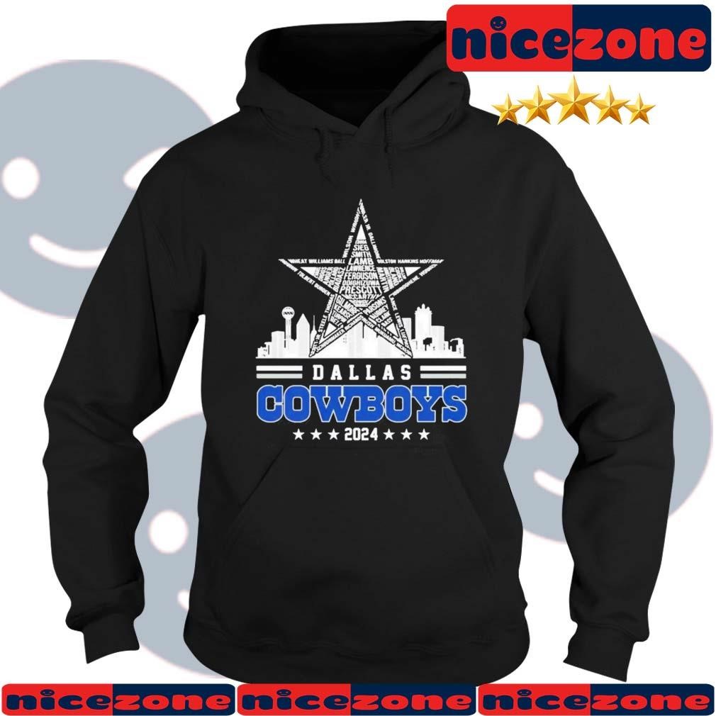 Dallas Cowboys 2024 Names Logo And Skyline Shirt Hoodie Sweater Long   Dallas Cowboys 2024 Names Logo And Skyline Shirt Hoodie 