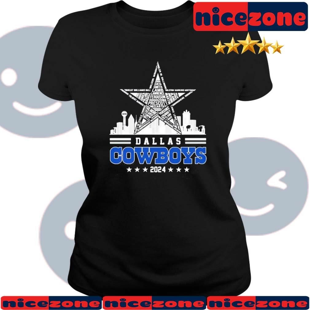 Dallas Cowboys 2024 Names Logo And Skyline Shirt Hoodie Sweater Long   Dallas Cowboys 2024 Names Logo And Skyline Shirt Ladies 