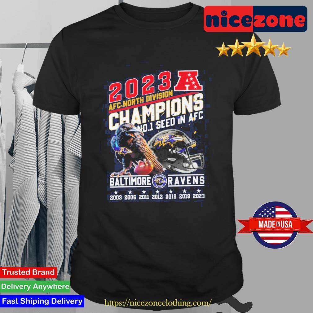 2023 AFC North Division Champions No.1 Seed In AFC Baltimore Ravens 2003-2023 Helmet Shirt