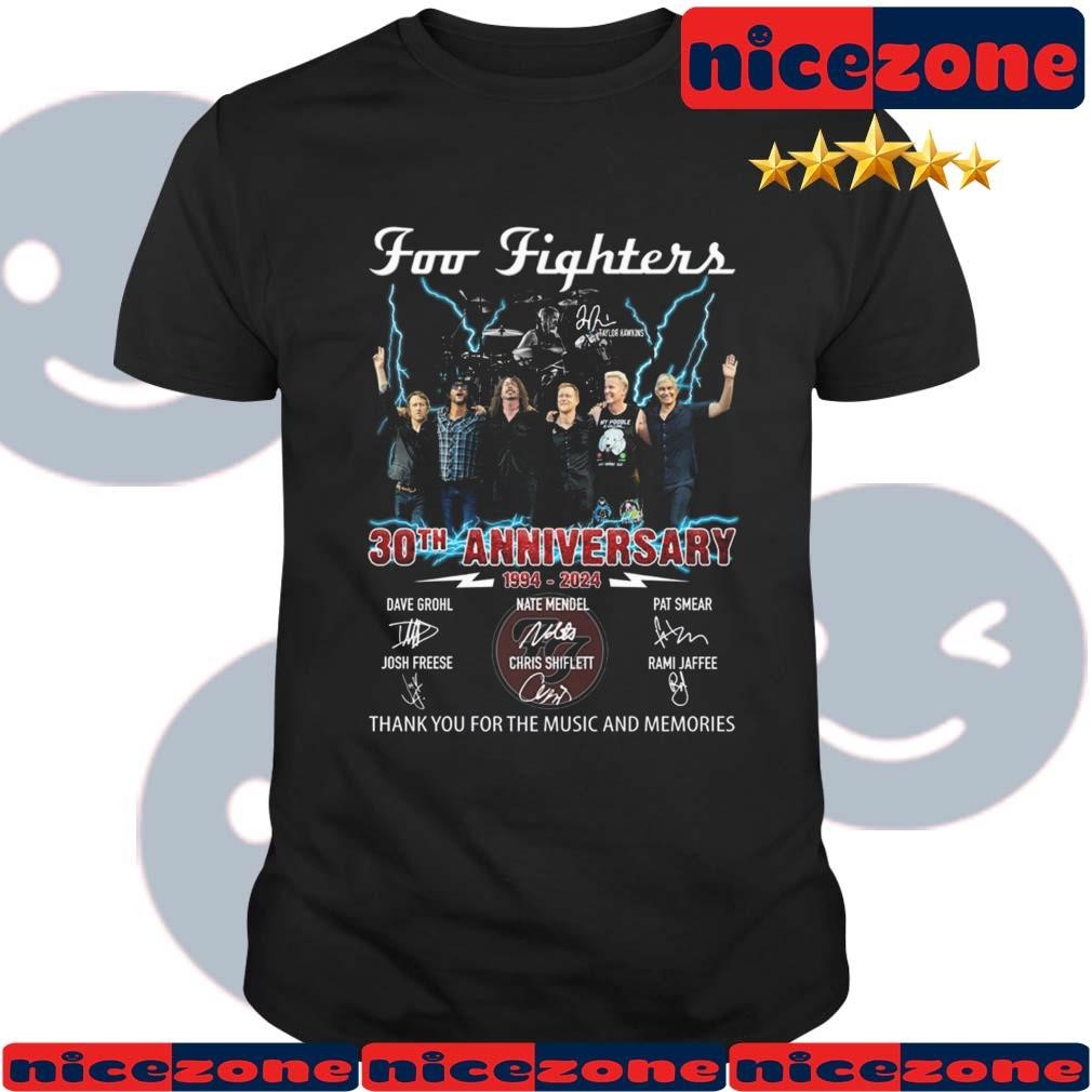 30th Anniversary 1994 – 2024 Foo Fighters Signatures Thank You For The Music And Memories Shirt