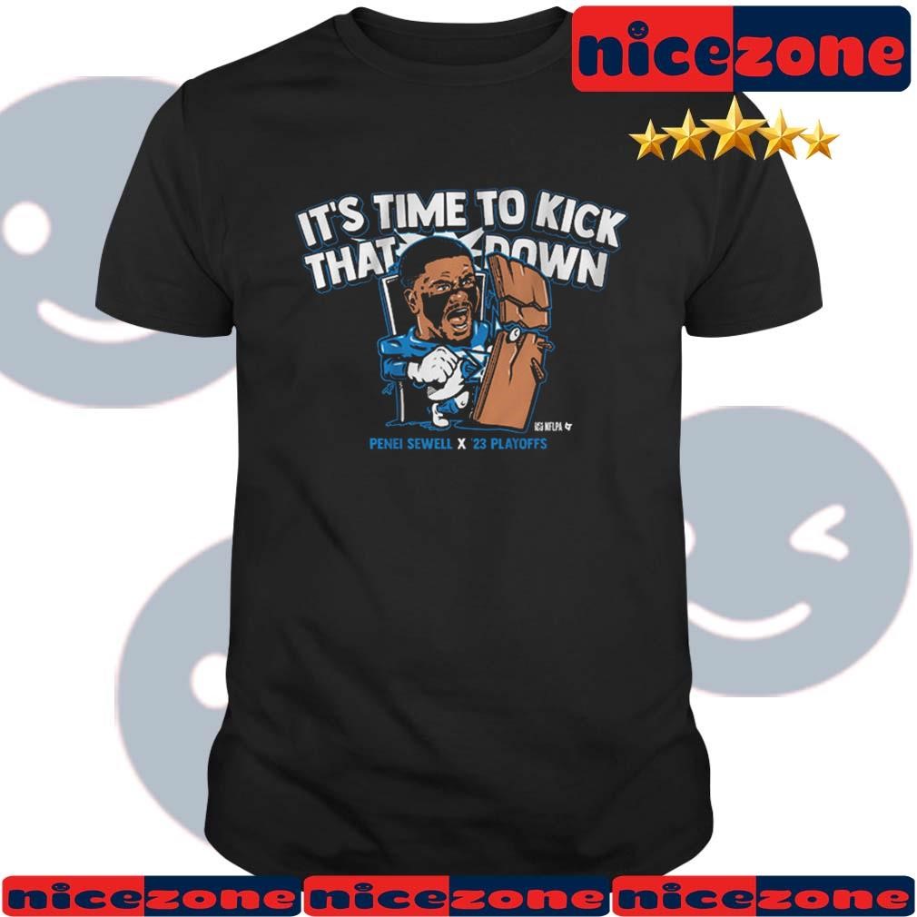 Detroit Lions Penei Sewell X '23 Playoffs It's Time To Kick That It Down Shirt