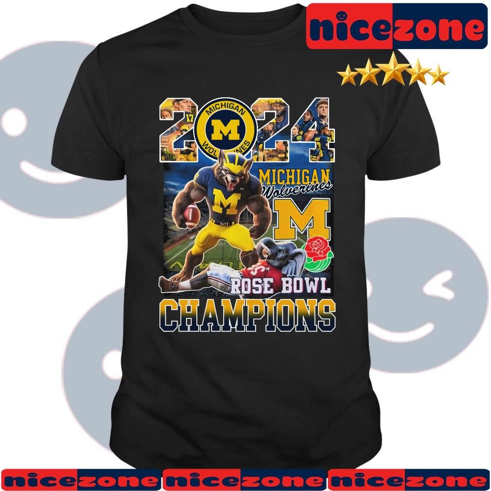 Michigan Beat Alabama 2024 Rose Bowl Champions Logo Mascot Men's Shirt