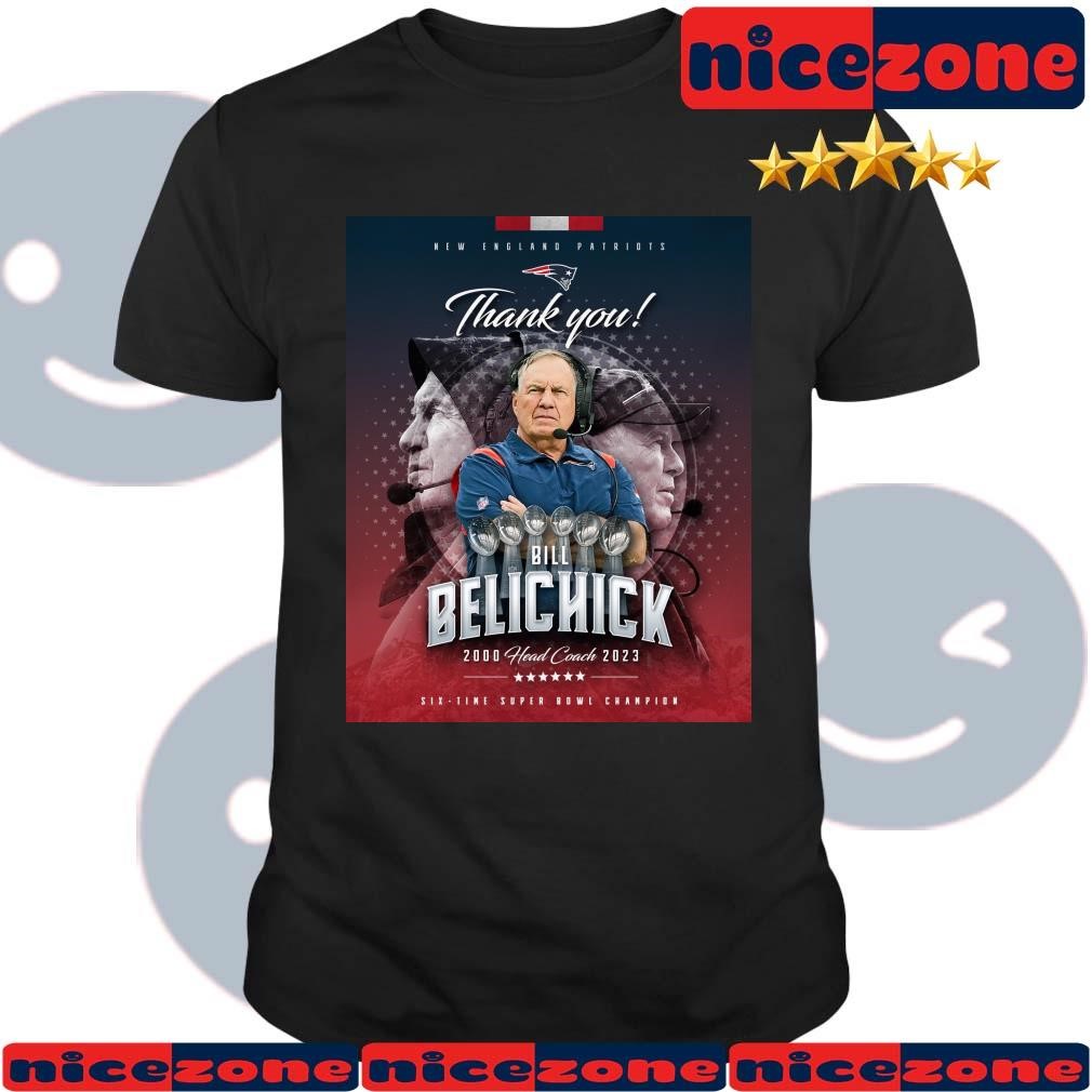 New England Patriots Thanks Head Coach 2000 2023 6-Time Super Bowl Champion Shirt