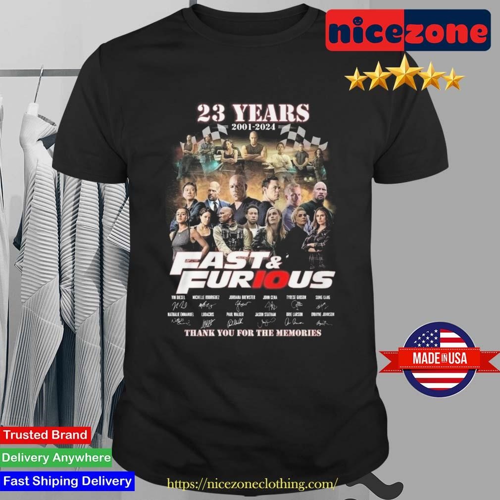 Original 23 Years 2001-2024 Fast & Furious Thank You For The Memories Signatures T-shirt